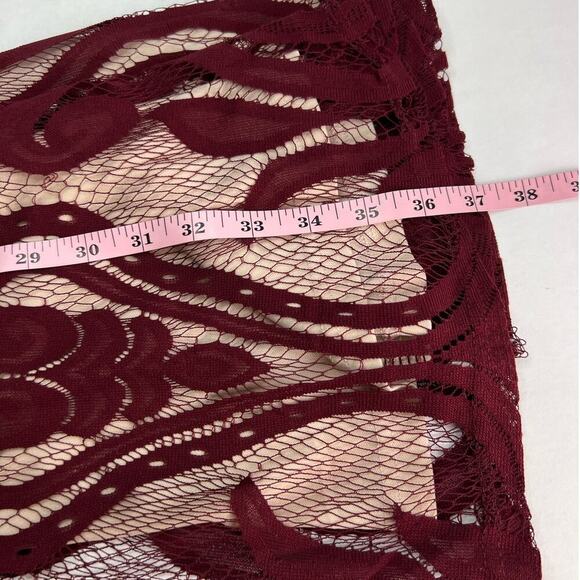 Kasamysoul Woman's Lace Embroidered Cranberry See Thru Lining Flowy Dress Medium - Picture 11 of 13